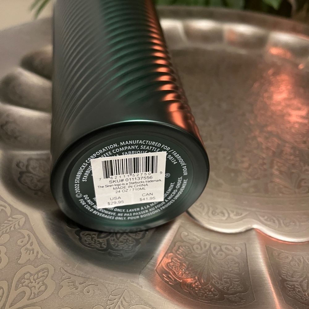 STARBUCKS GREEN SWIRLED STAINLESS STEEL TUMBLER 24OZ - Picture 3 of 4